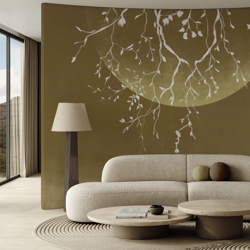 Ramuri de copac cu frunze și o lună Ramuri de copac cu frunze și o lună