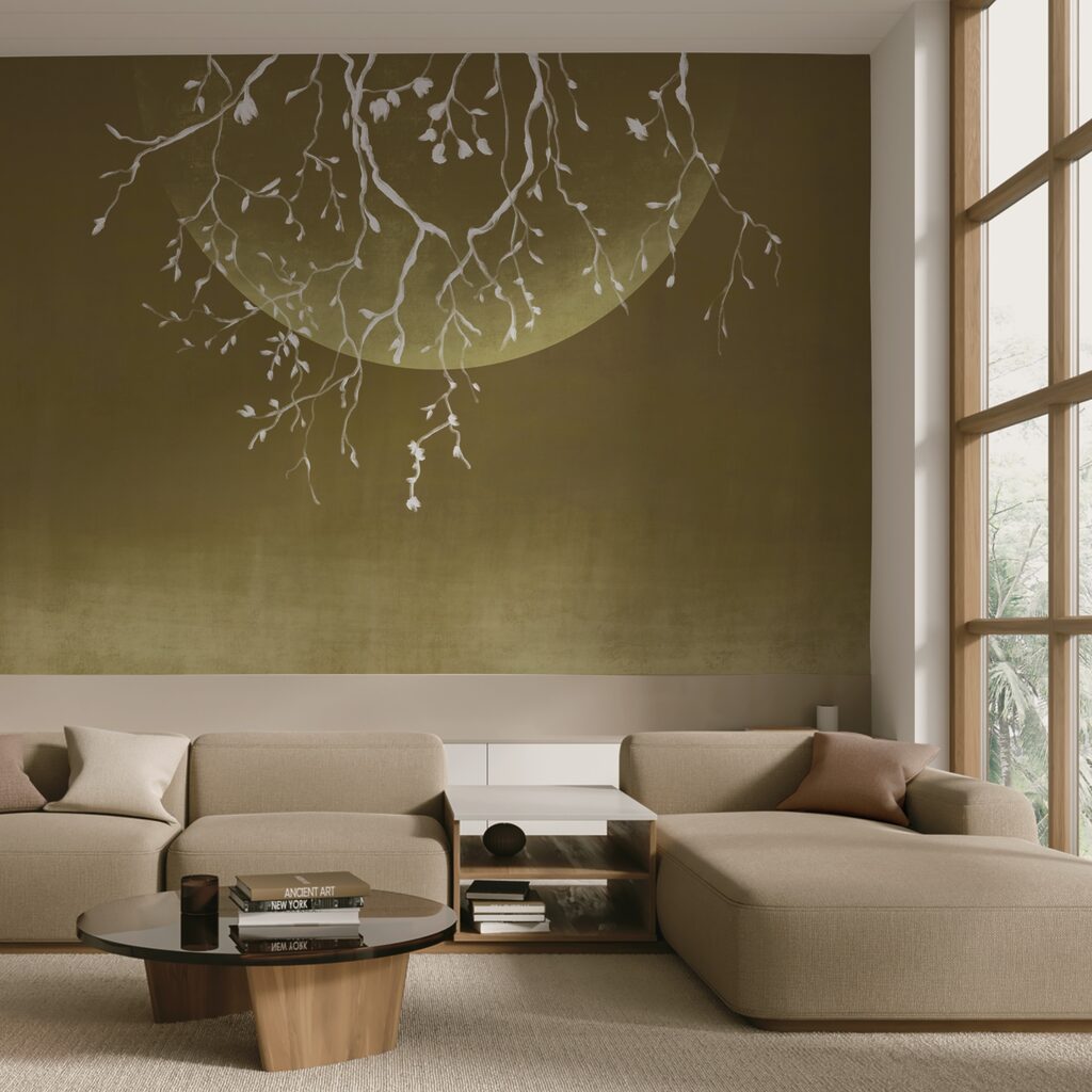 Ramuri de copac cu frunze și o lună Ramuri de copac cu frunze și o lună