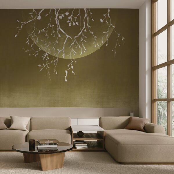 Ramuri de copac cu frunze și o lună Ramuri de copac cu frunze și o lună