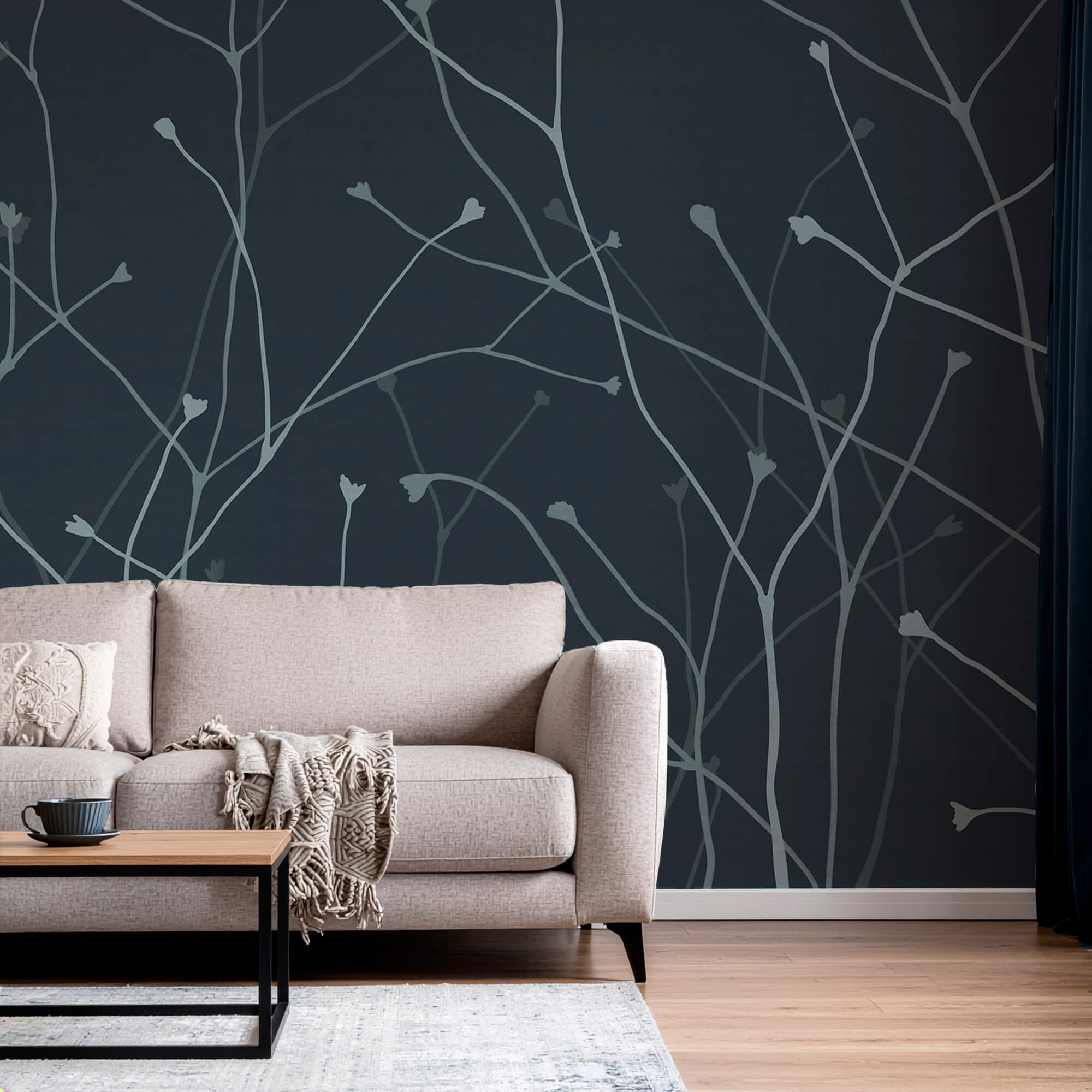 Ramuri delicate pe un fundal întunecat