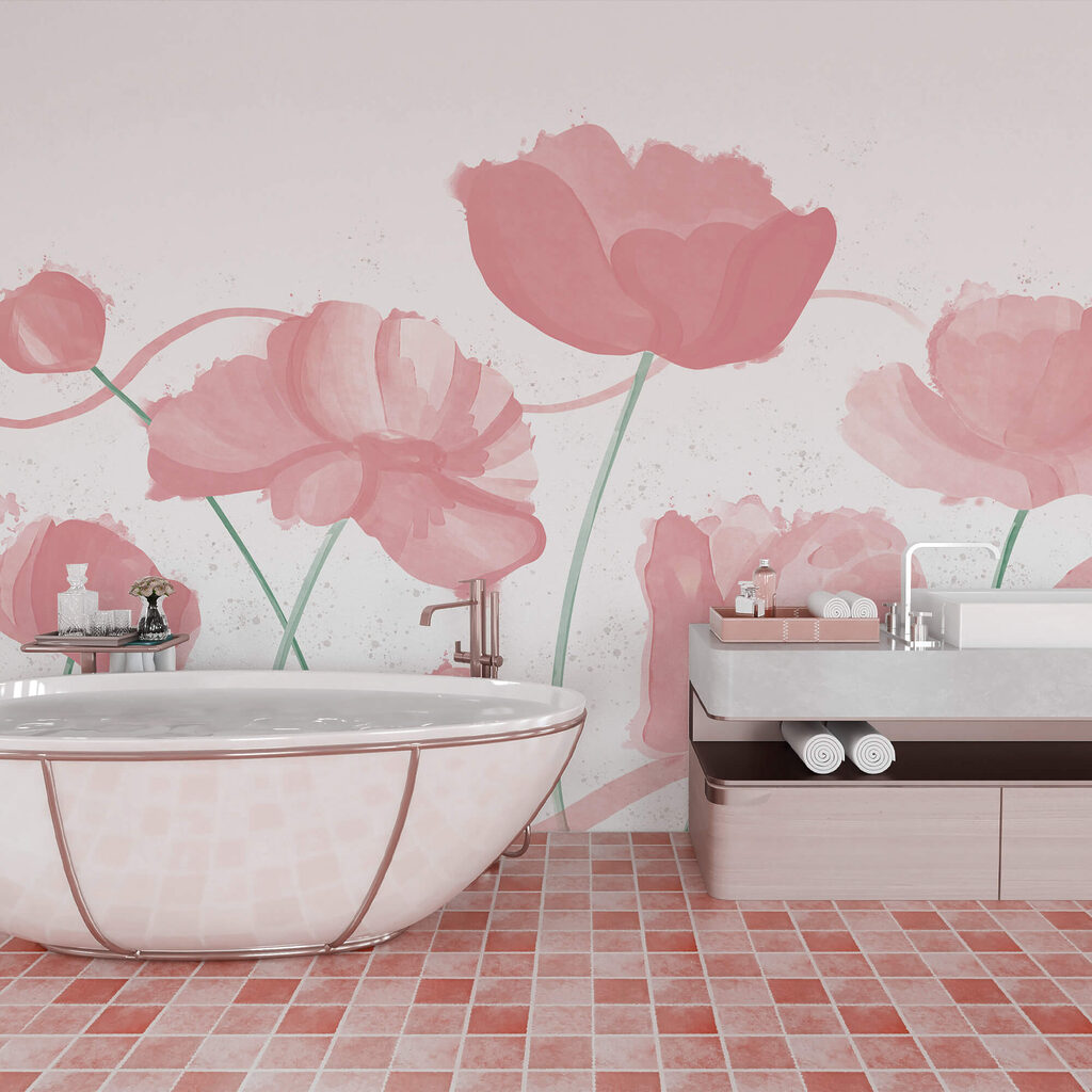 Flori roz pal, în mișcare delicată