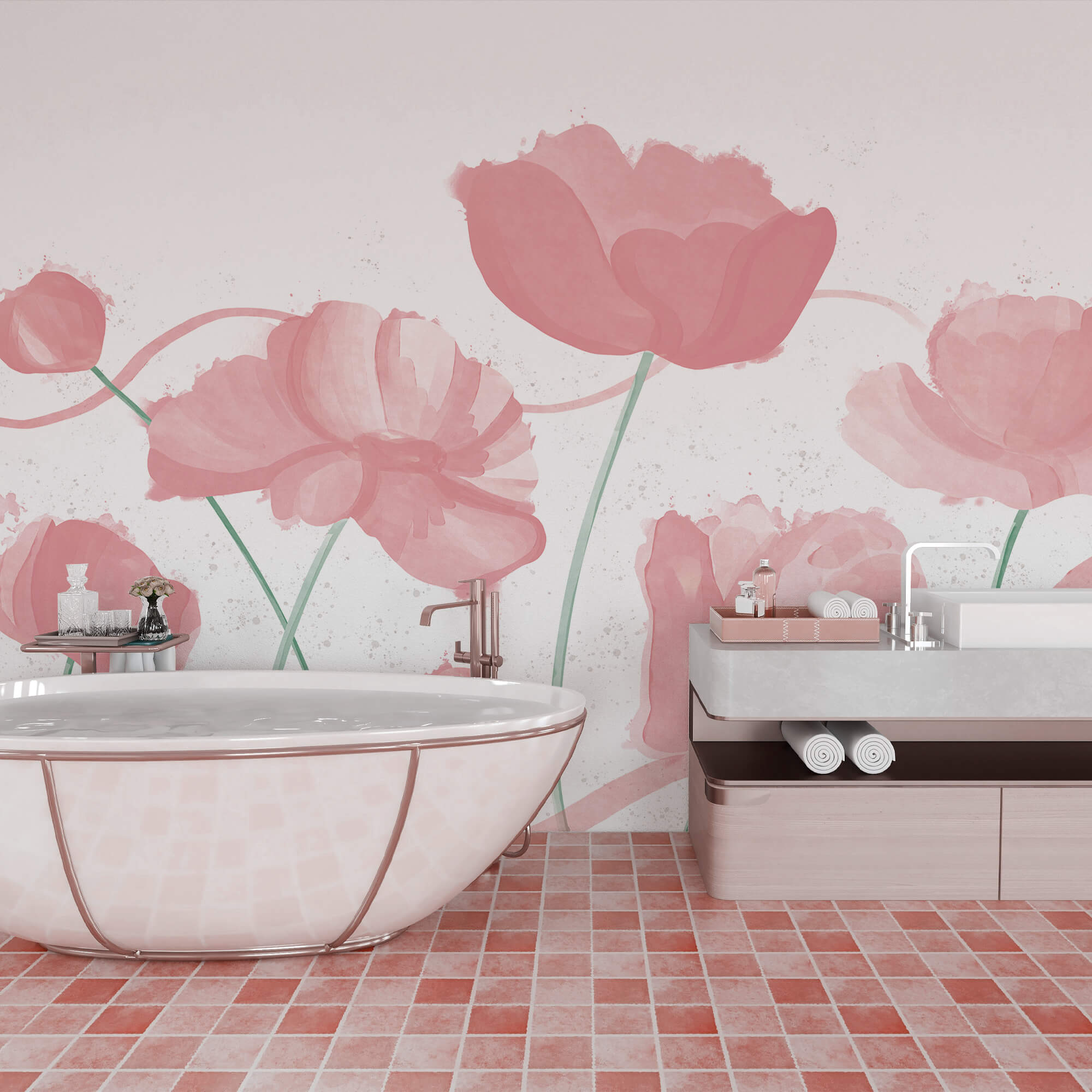 Flori roz pal, în mișcare delicată