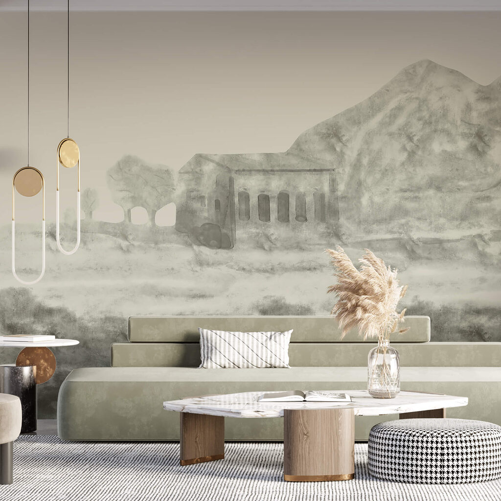 Desenul unei clădiri și al unui munte