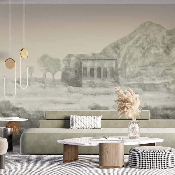 Desenul unei clădiri și al unui munte