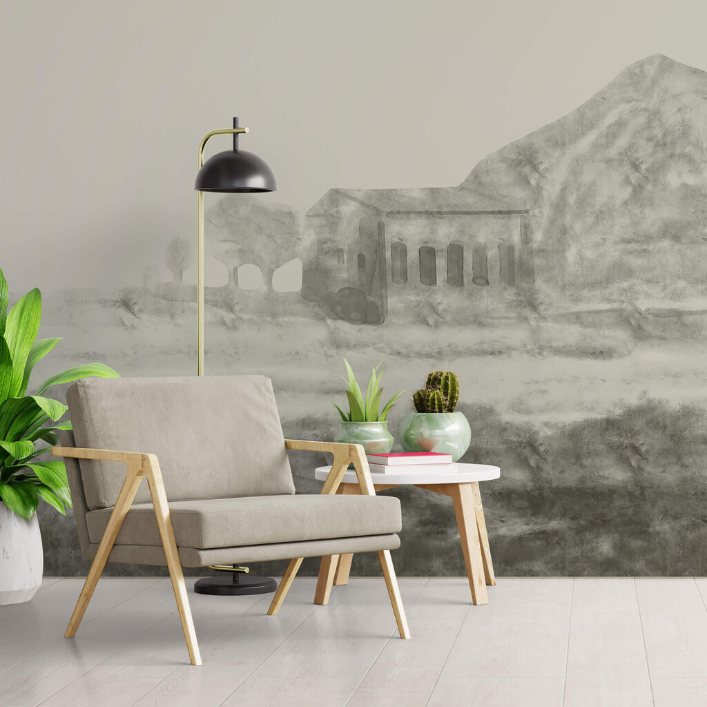 Desenul unei clădiri și al unui munte