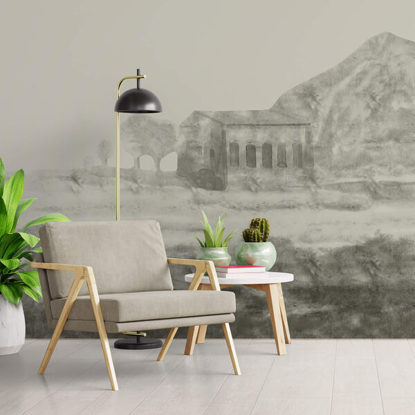 Desenul unei clădiri și al unui munte