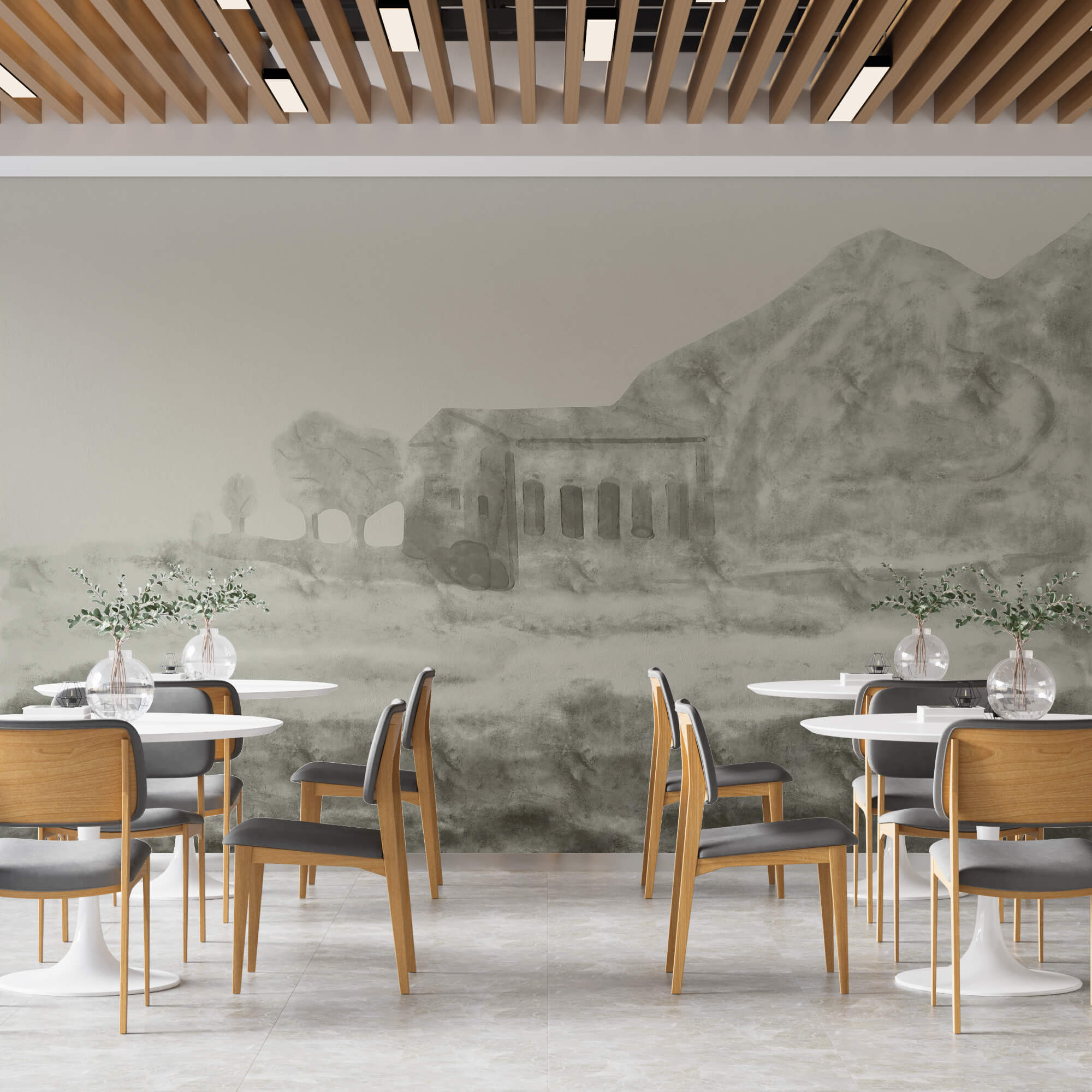 Desenul unei clădiri și al unui munte