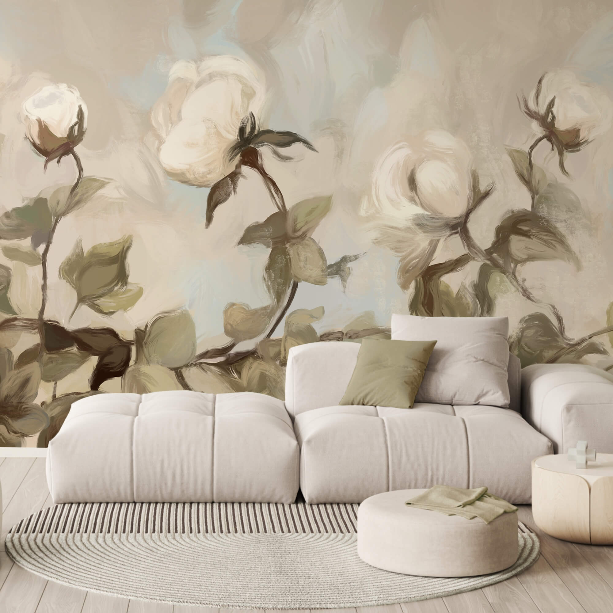 Pictură cu flori și frunze albe Pictură cu flori și frunze albe