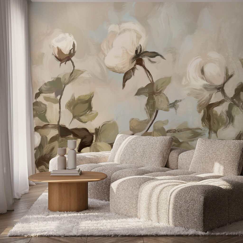 Pictură cu flori și frunze albe Pictură cu flori și frunze albe