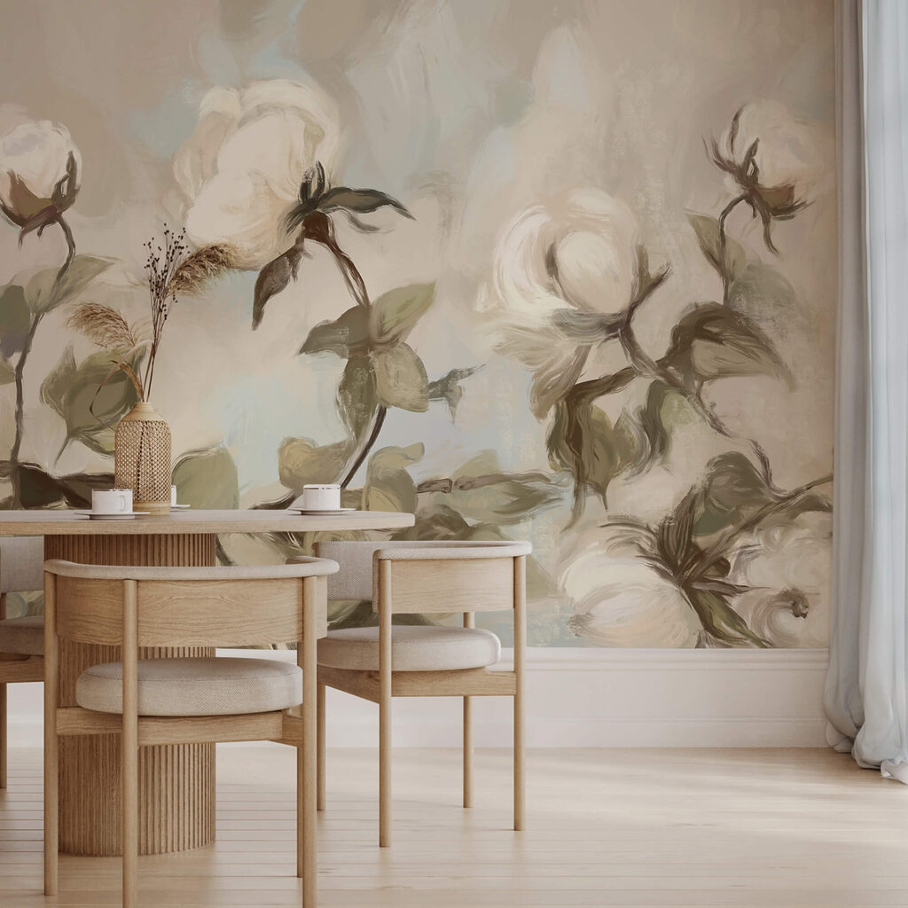 Pictură cu flori și frunze albe Pictură cu flori și frunze albe