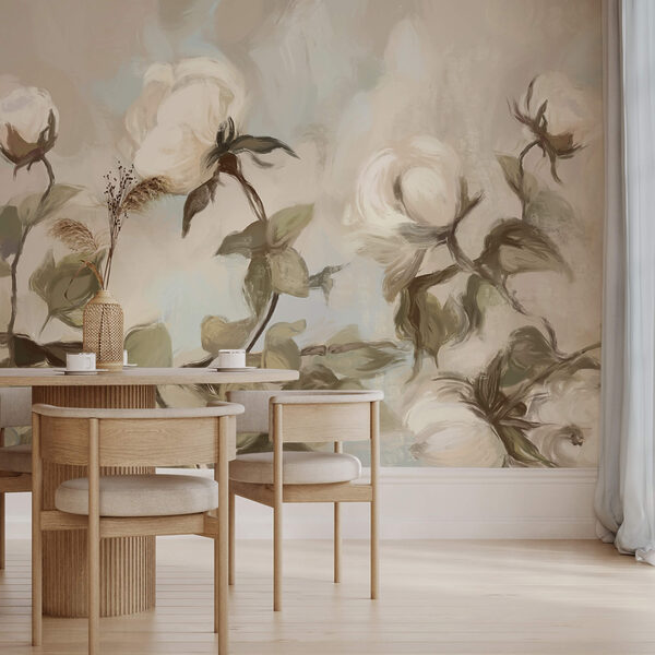 Pictură cu flori și frunze albe Pictură cu flori și frunze albe