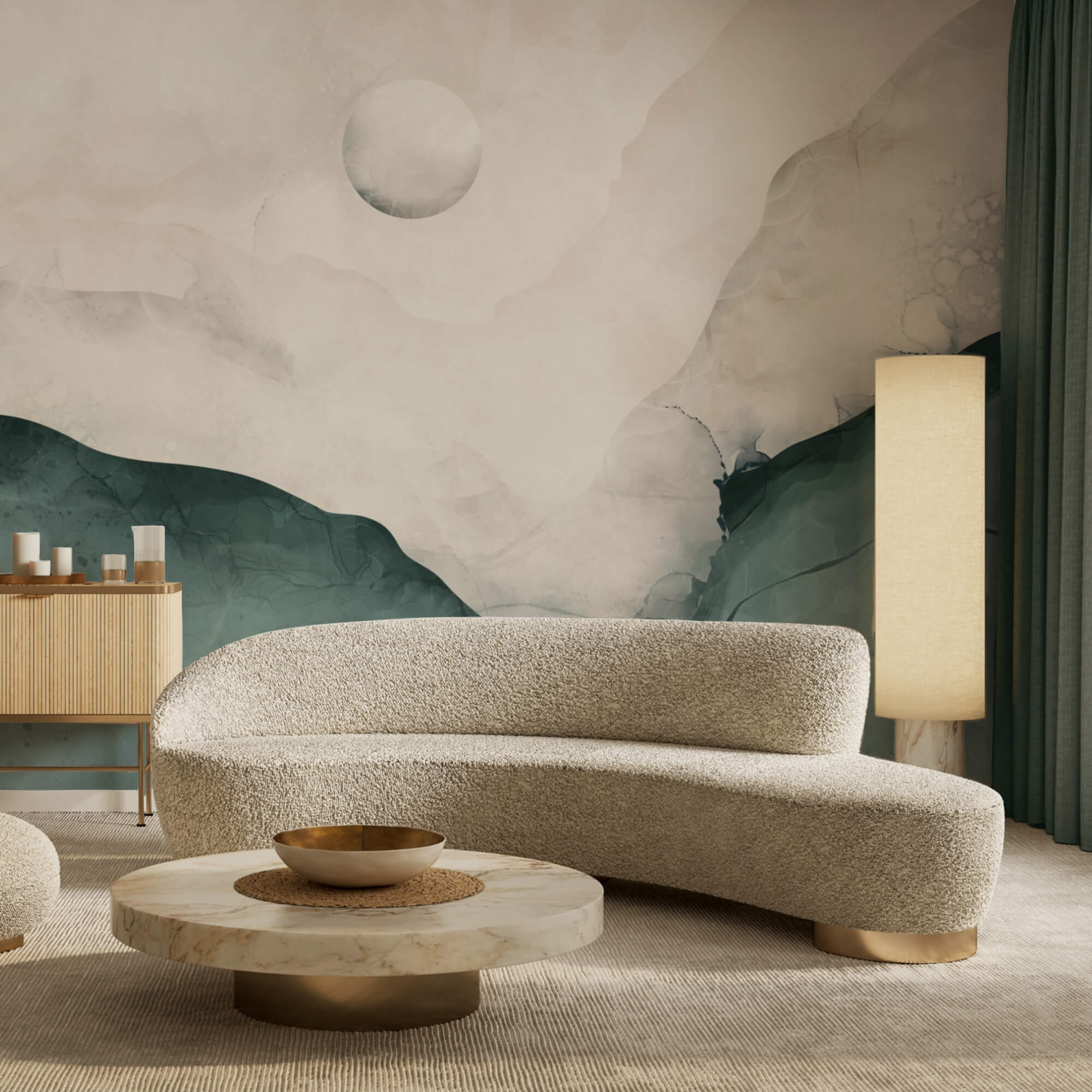 Pictură reprezentând un munte cu luna pe cer