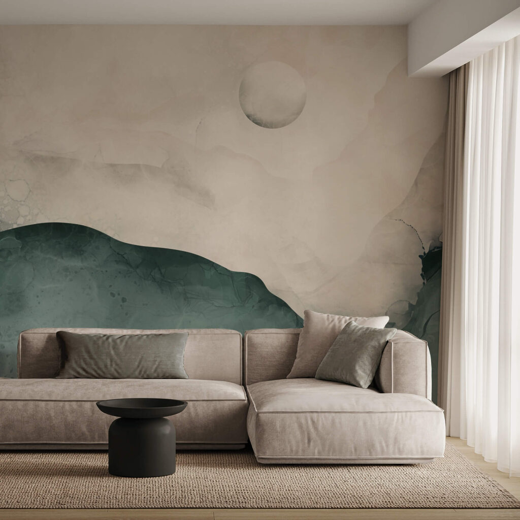 Pictură reprezentând un munte cu luna pe cer