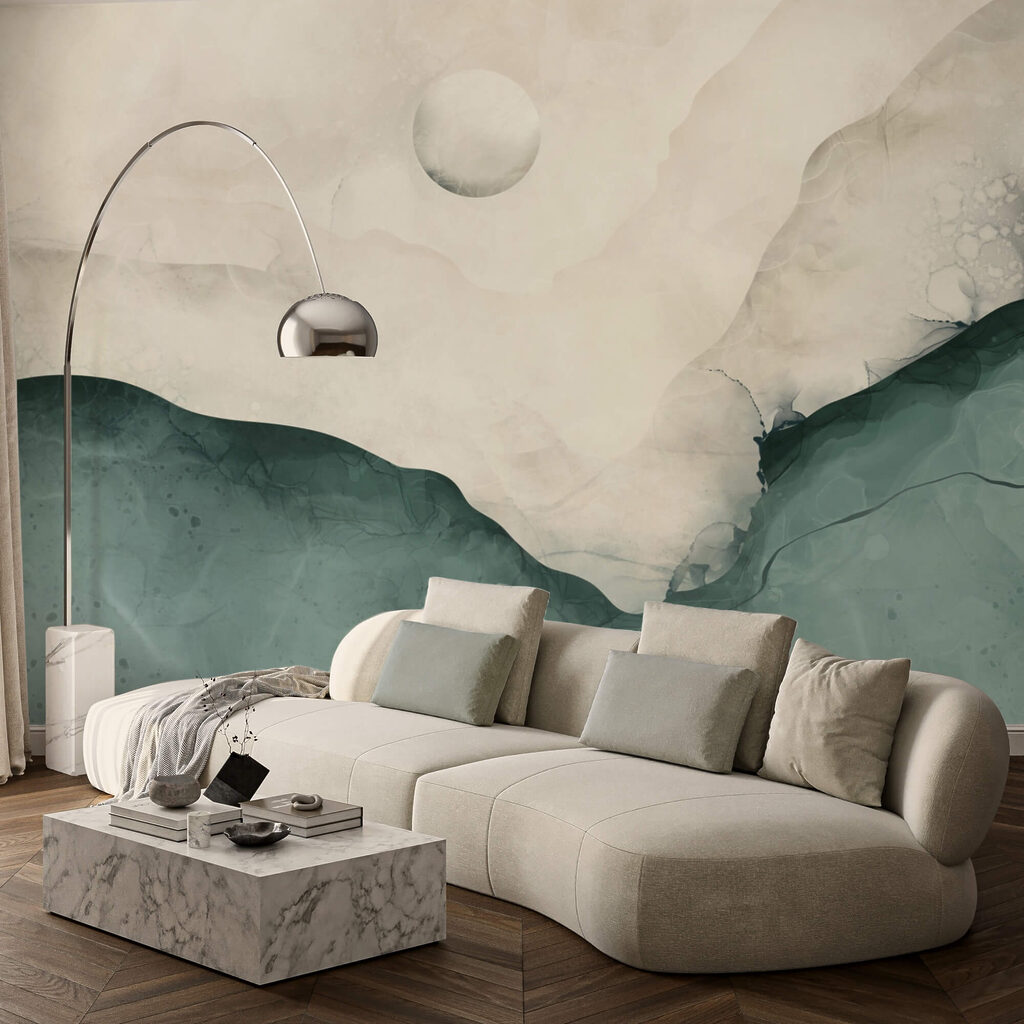 Pictură reprezentând un munte cu luna pe cer