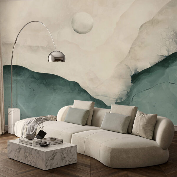 Pictură reprezentând un munte cu luna pe cer