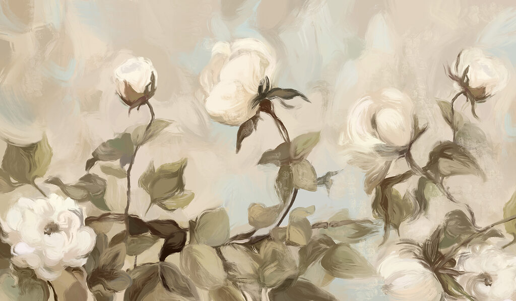 Painting of white flowers and leaves Painting of white flowers and leaves
