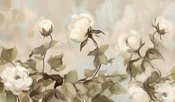 Painting of white flowers and leaves Painting of white flowers and leaves