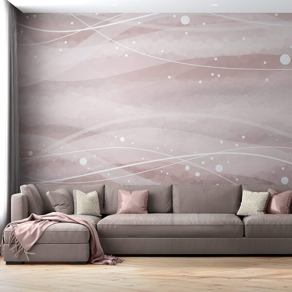 Fototapet Fototapet Linii albe și puncte pe fond roz (SKU: t00417)