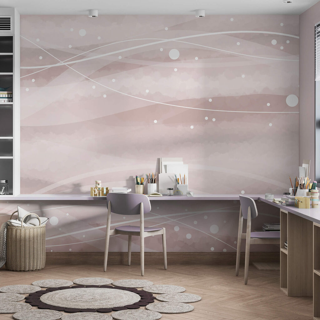 Linii albe și puncte pe fond roz