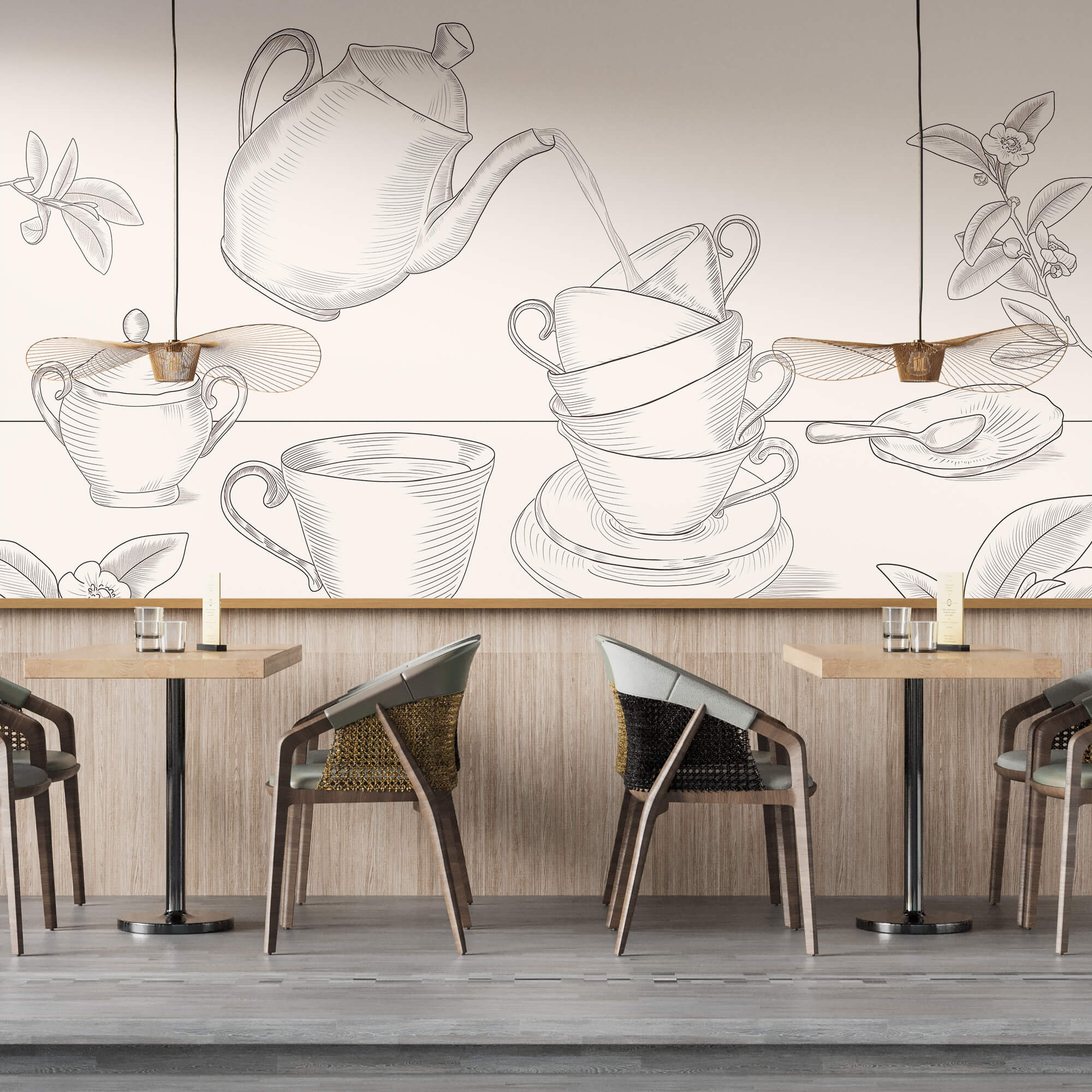 Ceainic turnând într-o stivă de cești de ceai