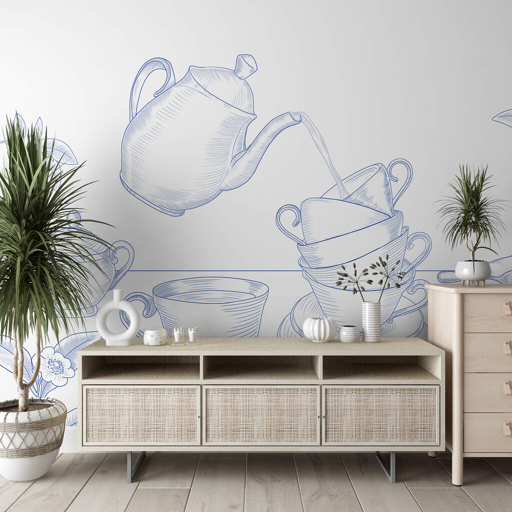 Ceainic turnând într-o stivă de cești de ceai Ceainic turnând într-o stivă de cești de ceai