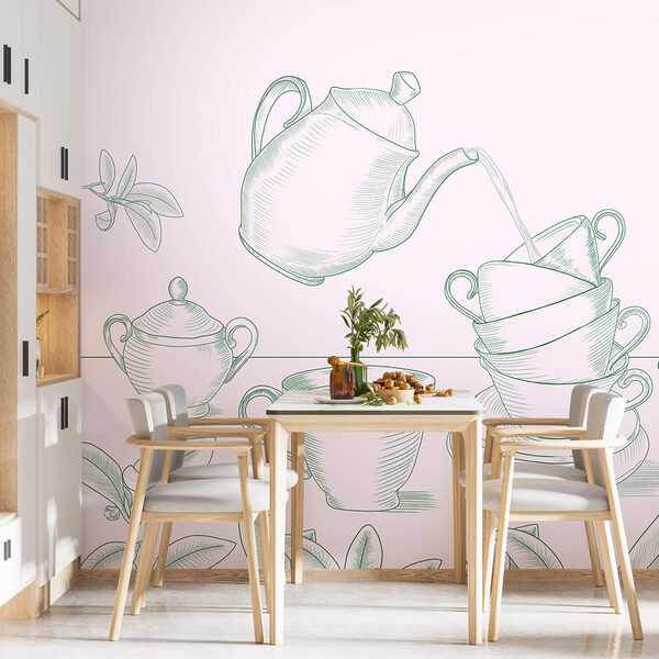 Ceainic turnând ceai într-o stivă de cești de ceai Ceainic turnând ceai într-o stivă de cești de ceai