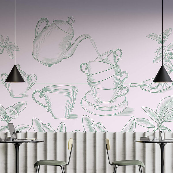 Ceainic turnând ceai într-o stivă de cești de ceai Ceainic turnând ceai într-o stivă de cești de ceai