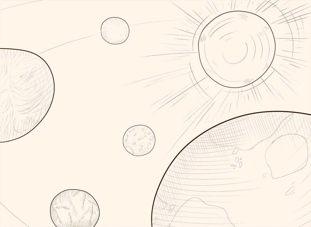 Drawing of the sun and earth