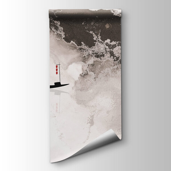 Silhouette of a man on a boat with a bird on it