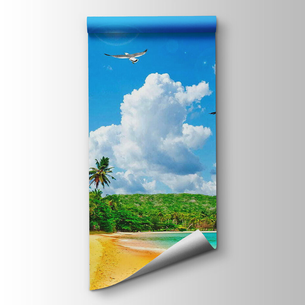 Beach with palm trees and a body of water