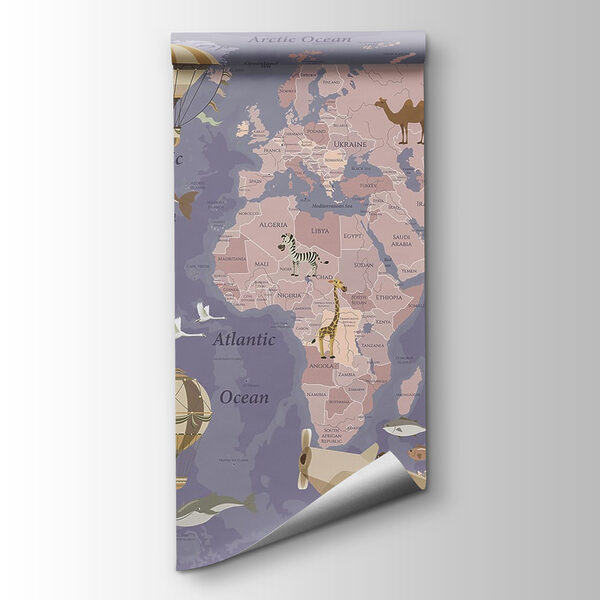 A map of the world with airplanes and hot air balloons A map of the world with airplanes and hot air balloons