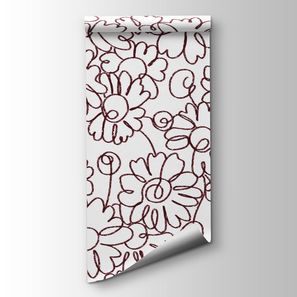 Pattern of flowers drawn with red lines