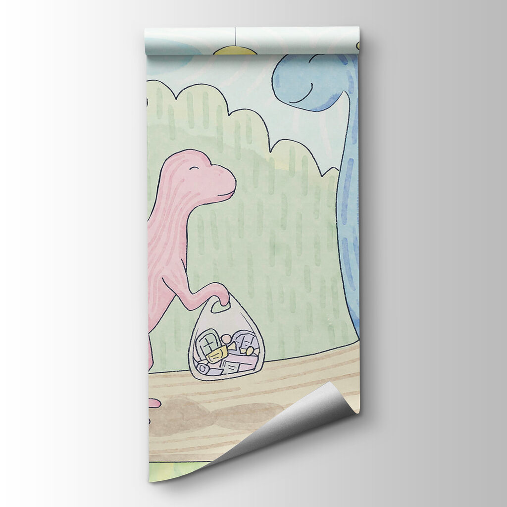 Cartoon of dinosaurs carrying a bag