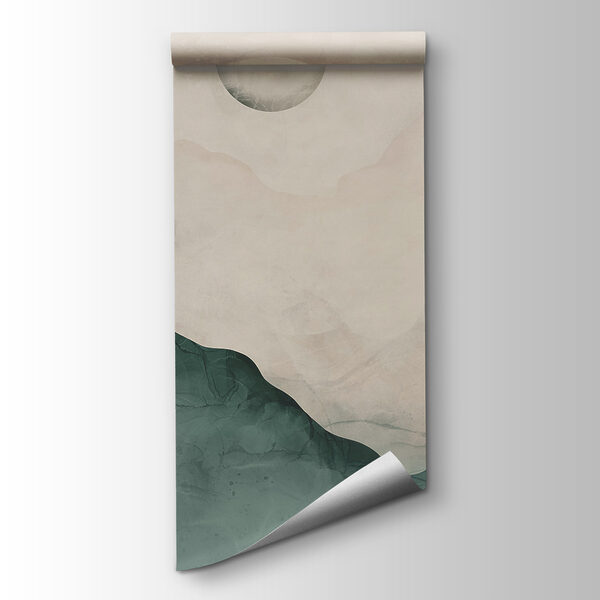 Painting of a mountain with a moon in the sky