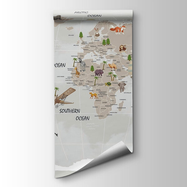 Map of the world with animals