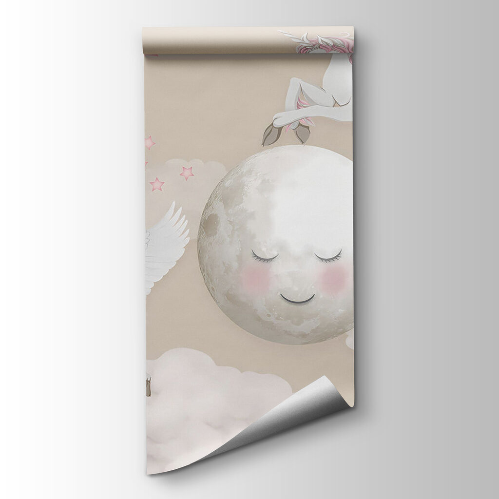 Group of unicorns flying on the moon