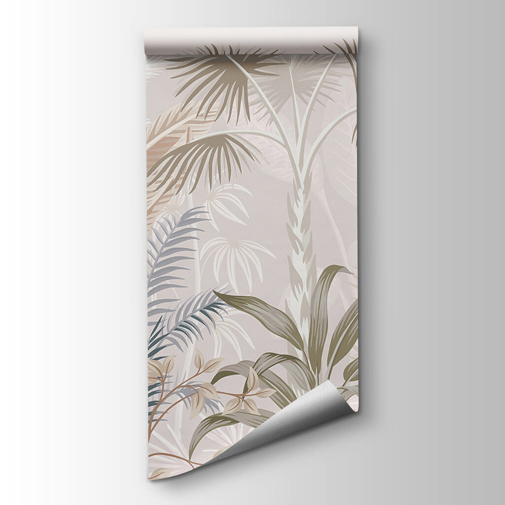 Tropical leaves in soft pastel hues