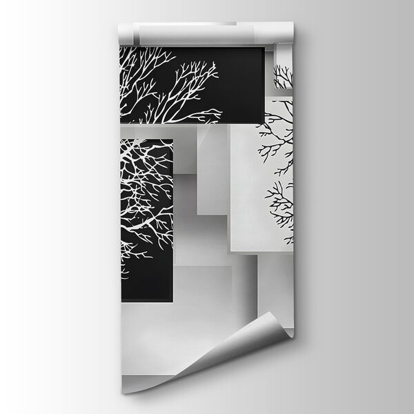 Group of black and white squares with trees on them