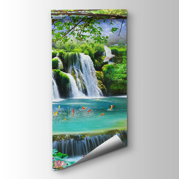 Waterfall with birds and a bridge Waterfall with birds and a bridge