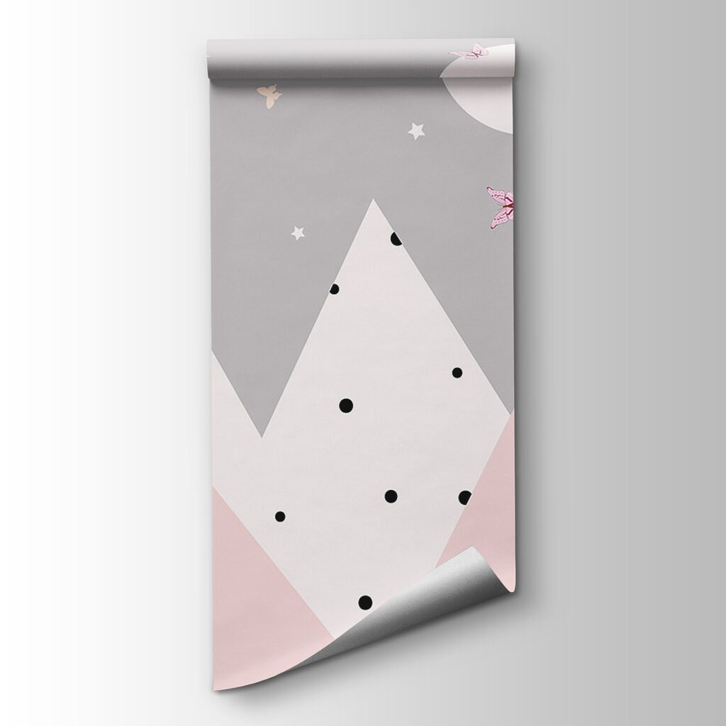 Pink and grey mountains with butterflies Pink and grey mountains with butterflies