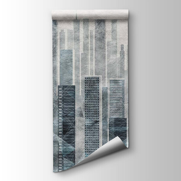 City skyline with many tall buildings