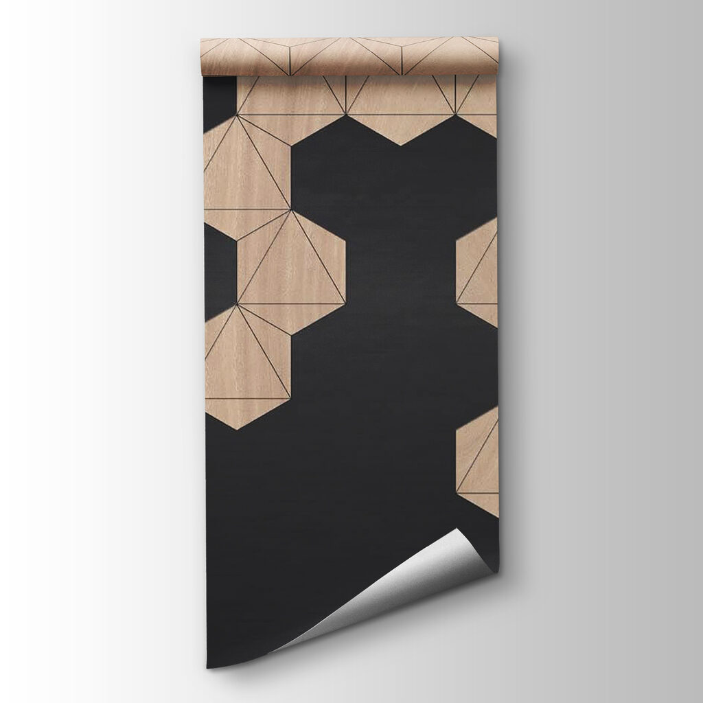 Wood and black background with hexagons