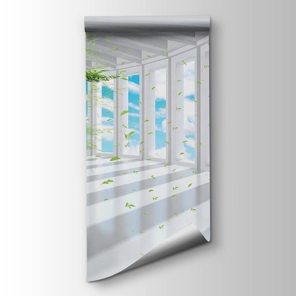 Tree in a room with windows