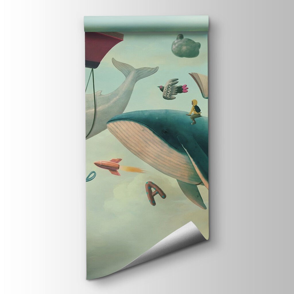 Whale and whale with books and a book on them