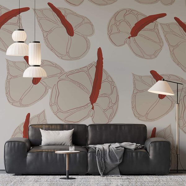 Fototapet Fototapet Model cu flori pe fond alb (SKU: t00406)