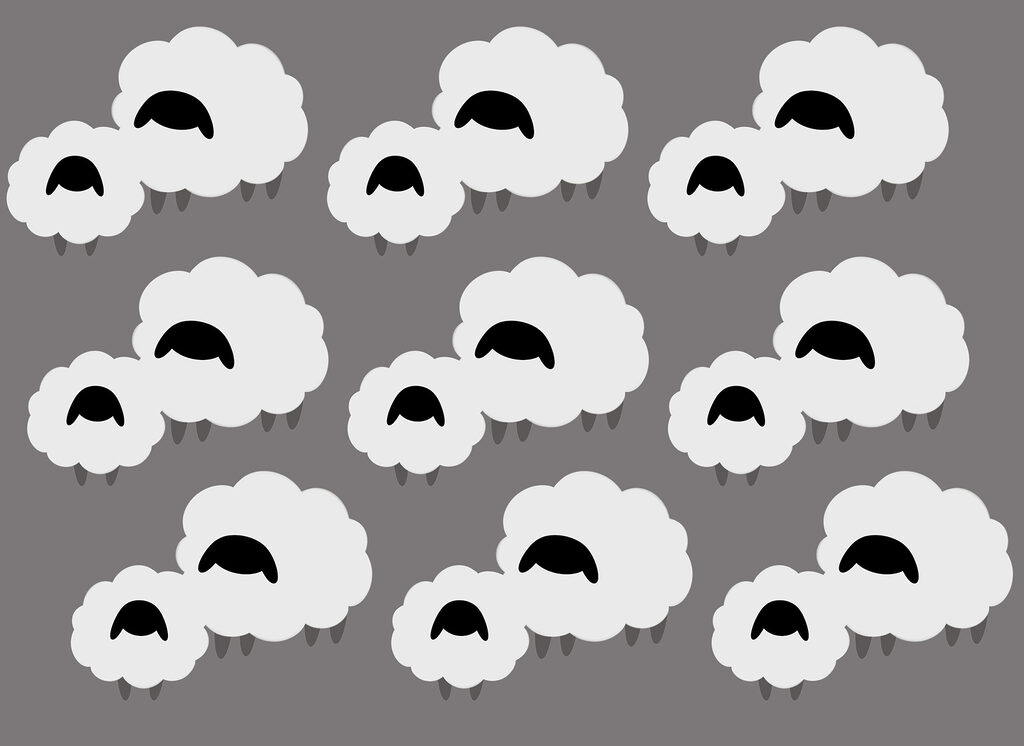 Group of white clouds with black sheep Group of white clouds with black sheep