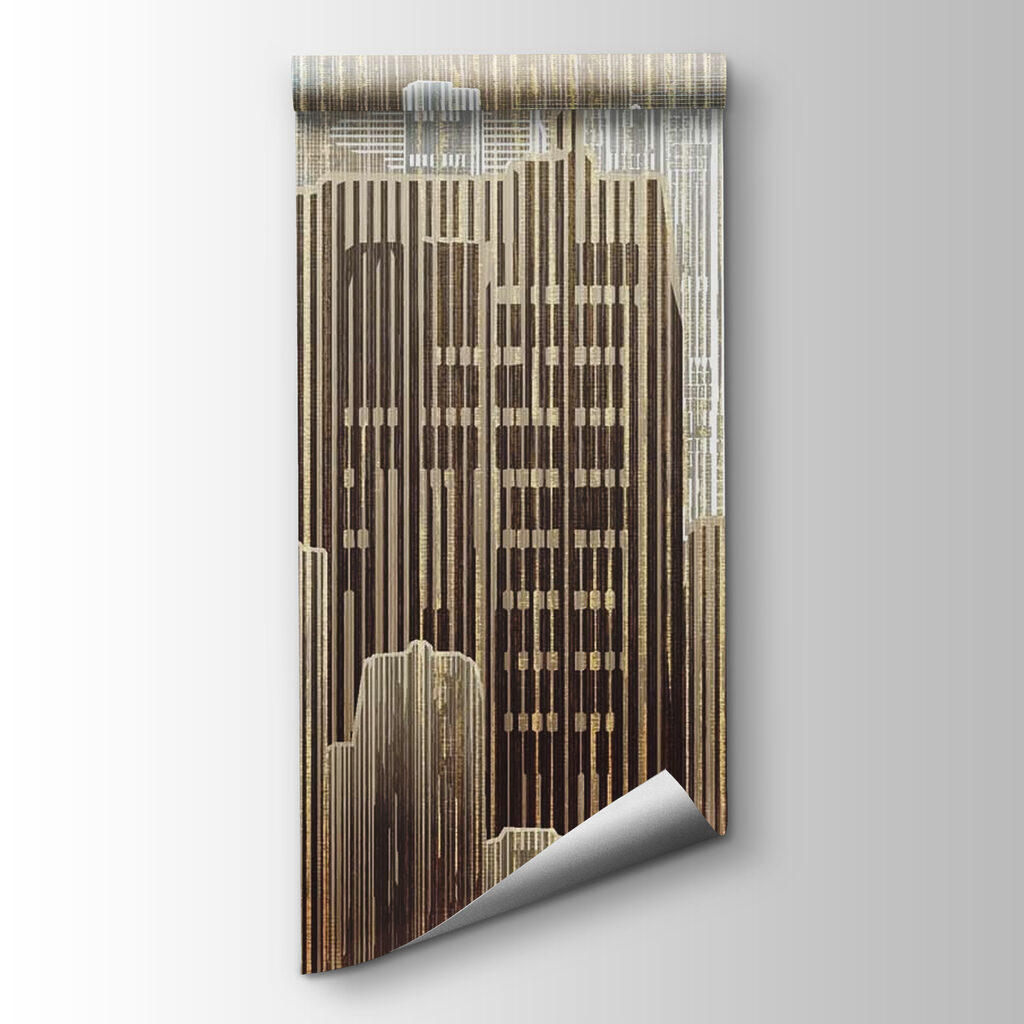City skyline with many tall buildings