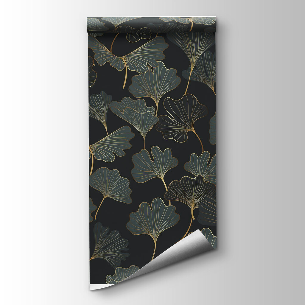 Pattern of leaves on a black background