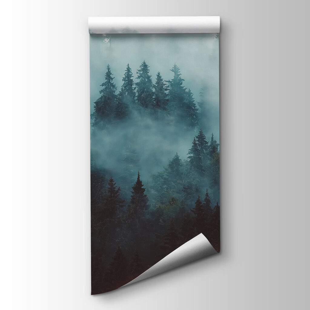 Foggy forest with trees