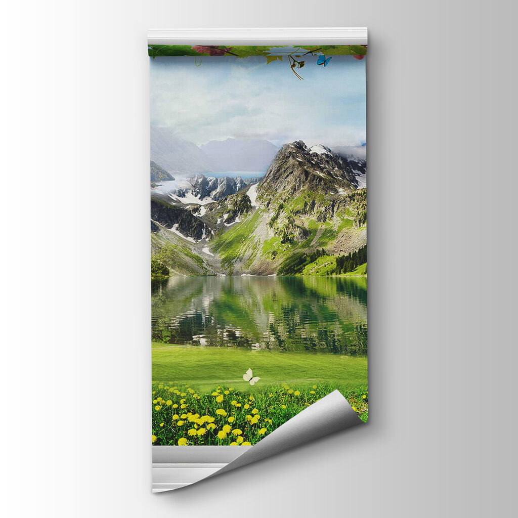 Window with a view of a lake and mountains Window with a view of a lake and mountains